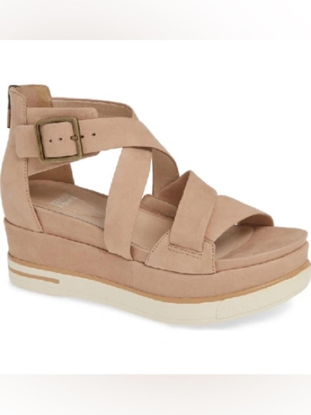 NWT NIB Eileen Fisher Boost Platform Zip Back Sandals Nubuck Latte Tan Size 8 - Picture 2 of 14